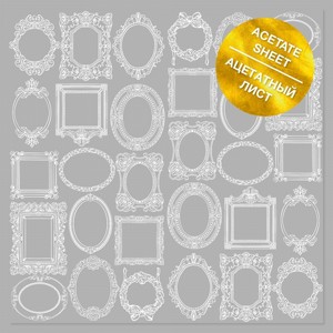 ACETATE SHEET WITH WHITE FOIL PATTERN WHITE FRAMES 12"X12" ACETATE SHEET WITH WHITE FOIL PATTERN WHITE FRAMES 12"X12"