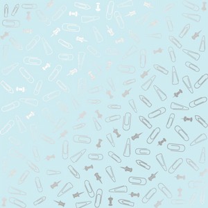 SHEET OF SINGLE-SIDED PAPER EMBOSSED BY SILVER FOIL SILVER DRAWING PINS AND PAPERCLIPS, COLOR BLUE 12"X12