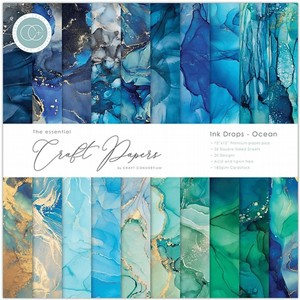    12*12 The Essential Craft Papers - Ink Drops - Ocean