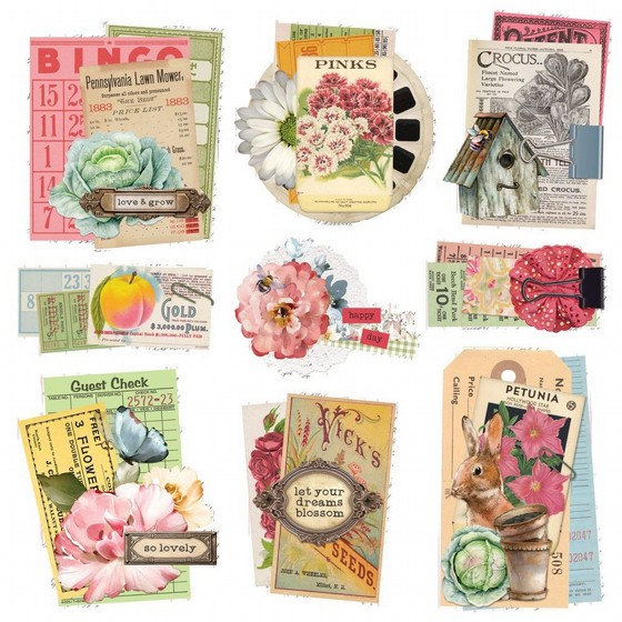 ���� ������ ������� �����  Simple Vintage Spring Garden Collection - Chipboard Clusters