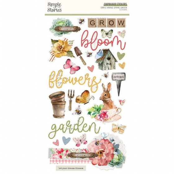 ���� ������ ������� ����� Simple Vintage Spring Garden Collection - 6 x 12 Chipboard Stickers 