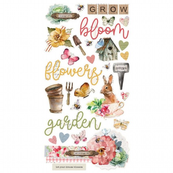 ���� ������ ������� �����  Simple Vintage Spring Garden Collection - 6 x 12 Chipboard Stickers