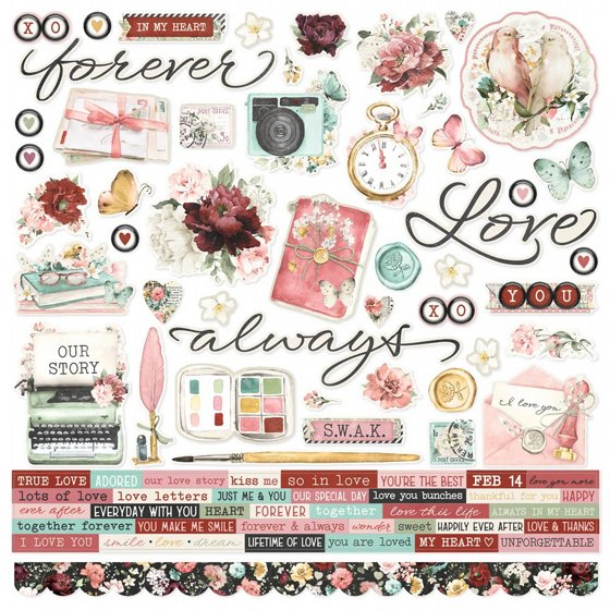 ���� ������ �������� 12*12 Simple Vintage Love Story - Cardstock Stickers