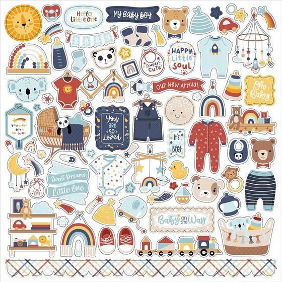 ����� ������ �������� ������� 12*12 ����  Baby On Board Boy Element Sticker Collection 12 x 12 Cardstock Stickers