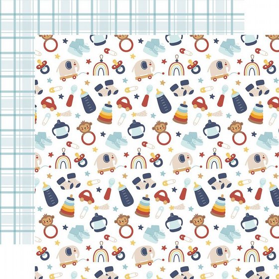 �� �������� ����� �� ���� 12*12 ���� �����  Baby On Board - Boy Collection  12 x 12 Double Sided Paper  Baby Boy Nursery