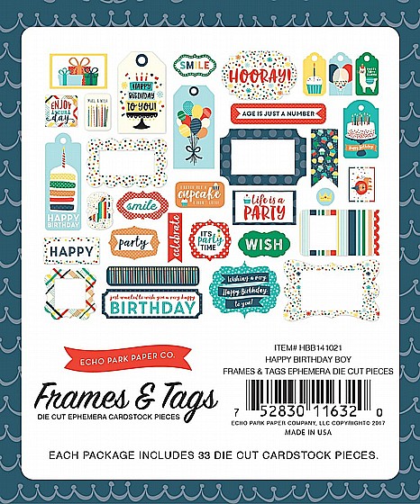 HAPPY BIRTHDAY BOY FRAMES & TAGS EPHEMERA