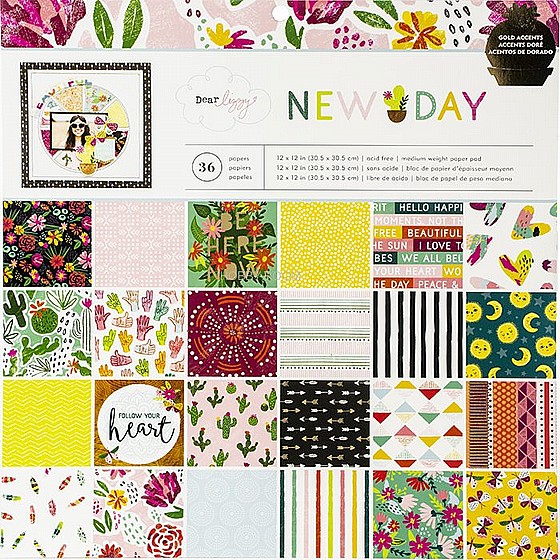 ��� ��� - Dear Lizzy New Day Paper Pad with Gold Foil - 12" x 12"
