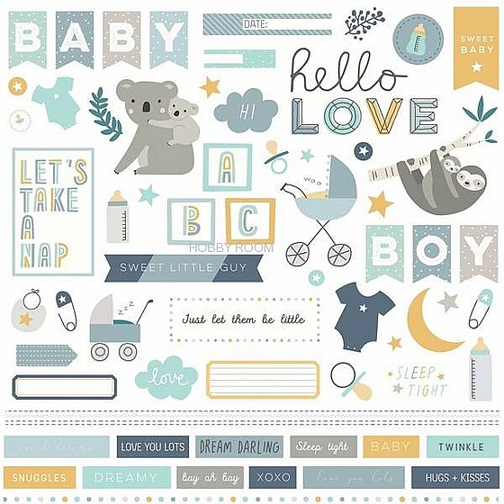 ����� ��� - Snuggle Up Boy Elements Stickers - 12" x 12"