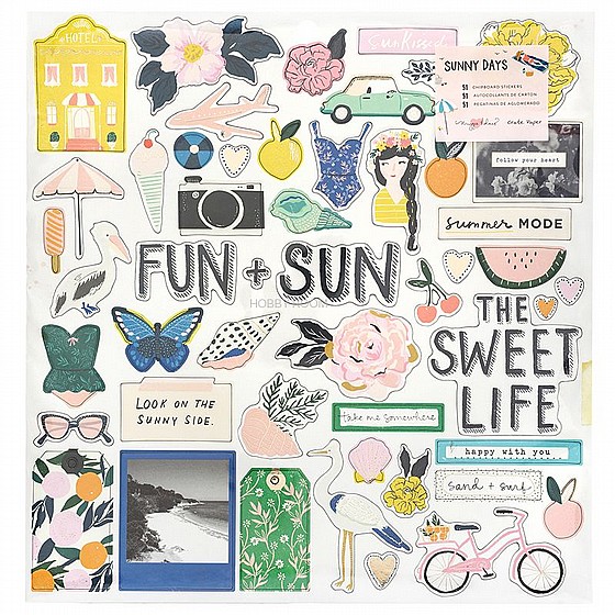 ���� ����� ��� - Crate Paper - Sunny Days Collection - 12 x 12 Chipboard Stickers with Foil Accents