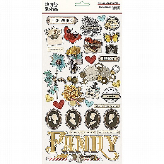  Simple Vintage Ancestry Collection 6 x 12 Chipboard Stickers