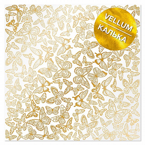 GOLD FOILED VELLUM SHEET GOLDEN BUTTERFLIES 12"X12"