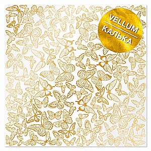 GOLD FOILED VELLUM SHEET GOLDEN BUTTERFLIES 12"X12" GOLD FOILED VELLUM SHEET GOLDEN BUTTERFLIES 12"X12"