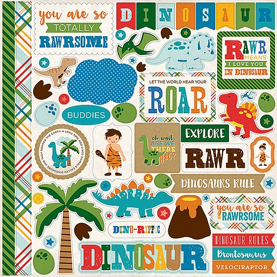 ���� ��������� ���� - Dino Friends Collection - 12 x 12 Cardstock Stickers - Elements