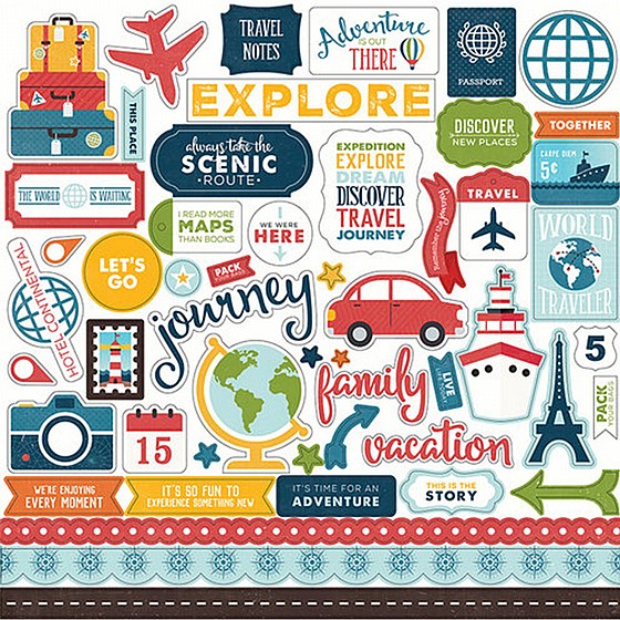 Echo Park - Go See Explore Collection - 12 x 12 Cardstock Stickers - Elements