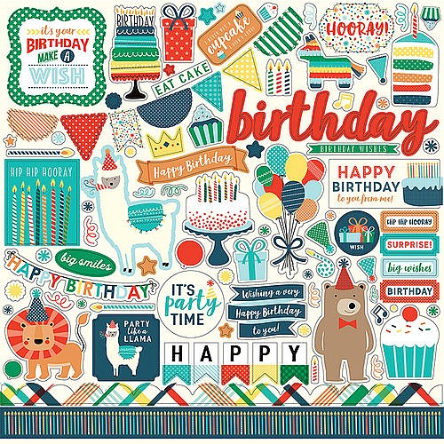 ��� ����� ����� - Echo Park - Happy Birthday Boy Collection - 12 x 12 Cardstock Stickers - Elements