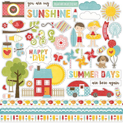 ��� ���� - Echo Park - Happy Summer Collection - 12 x 12 Cardstock Stickers - Elements