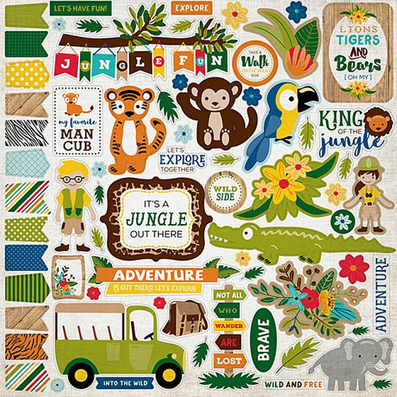 ���� ������ - Jungle Safari Collection - 12 x 12 Cardstock Stickers - Elements