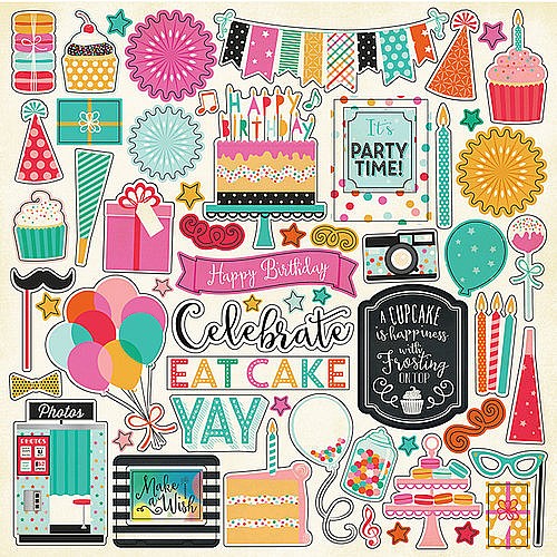 ���� ��� ����� - Echo Park - Party Time Collection - 12 x 12 Cardstock Stickers - Elements