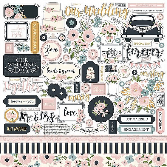 �� ������ - Echo Park - Just Married Collection - 12 x 12 Cardstock Stickers