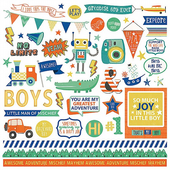 ���� ���� - Boys Rule Collection - 12 x 12 Cardstock Stickers 