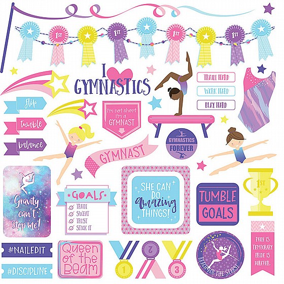 ������ ����� - I Love Gymnastics Collection - 12 x 12 Cardstock Stickers - Elements