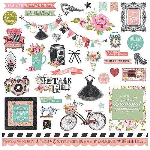 ���� ������ - Photo Play Paper - Vintage Girl Collection - 12 x 12 Cardstock Stickers - Elements