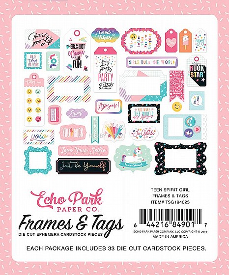 Echo Park Teen Spirit Girl Frames & Tags Ephemera Die Cut Cardstock Pieces SG184025